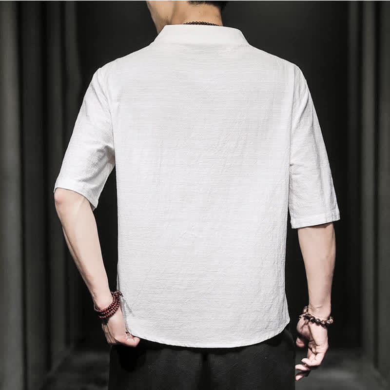 Camicia da uomo a maniche corte estiva casual con motivo Buddha Stones - image 2