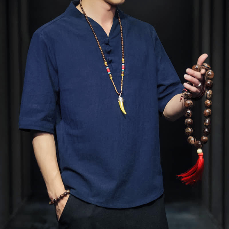 Camicia da uomo a maniche corte estiva casual con motivo Buddha Stones - image 29