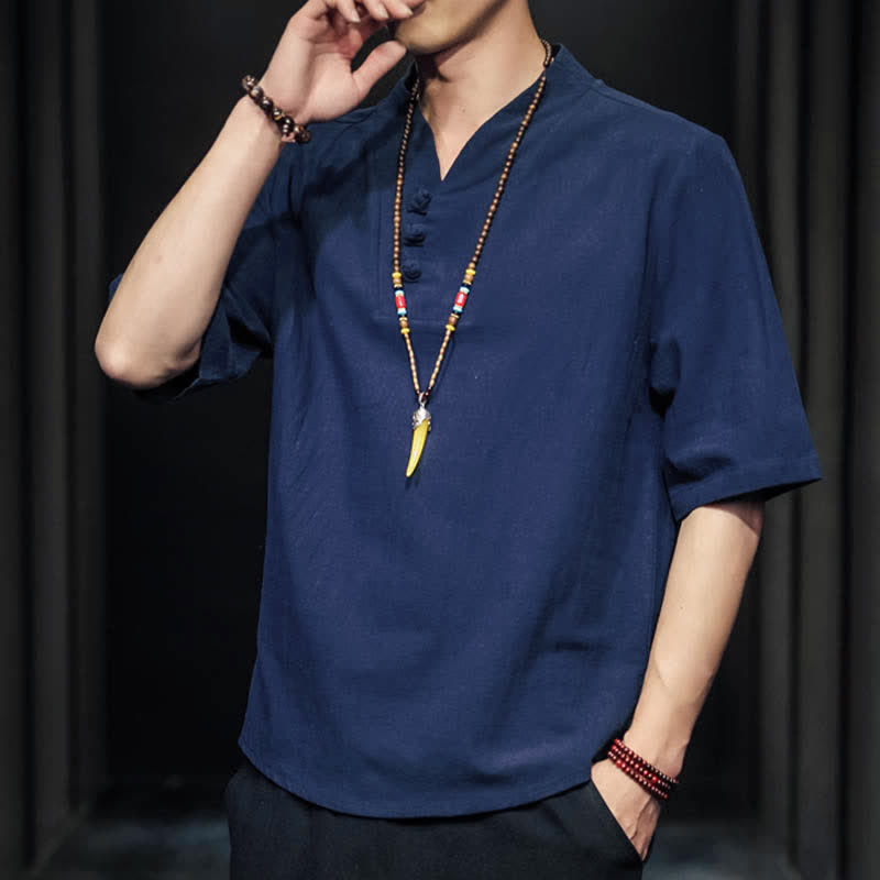 Camicia da uomo a maniche corte estiva casual con motivo Buddha Stones - image 28