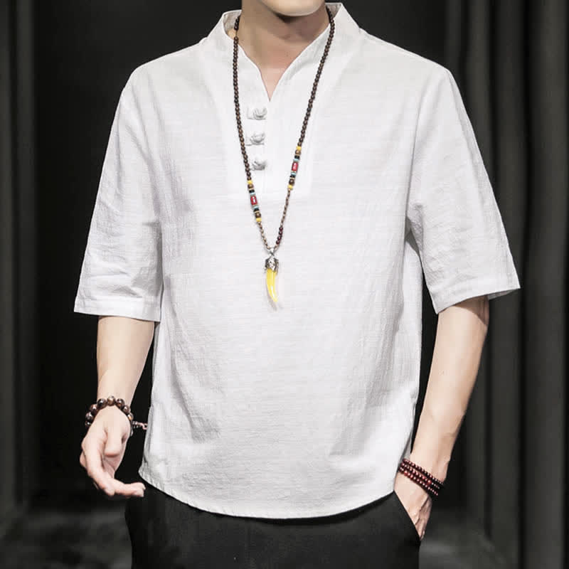 Camicia da uomo a maniche corte estiva casual con motivo Buddha Stones - image 7