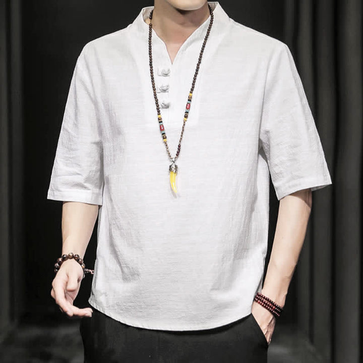 Camicia da uomo a maniche corte estiva casual con motivo Buddha Stones - image 7