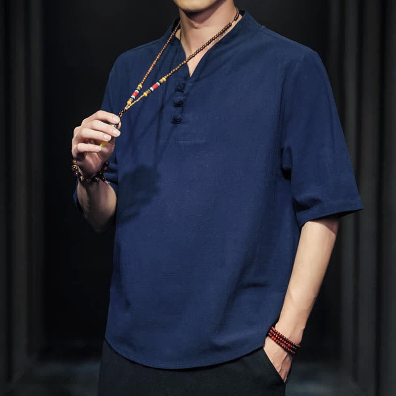 Camicia da uomo a maniche corte estiva casual con motivo Buddha Stones - image 27