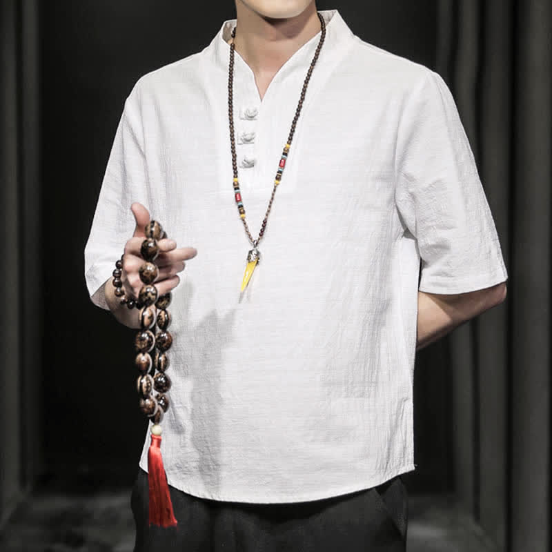 Camicia da uomo a maniche corte estiva casual con motivo Buddha Stones - image 5