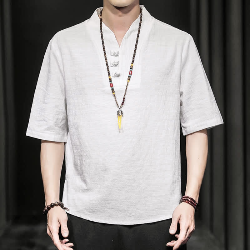Camicia da uomo a maniche corte estiva casual con motivo Buddha Stones - image 1