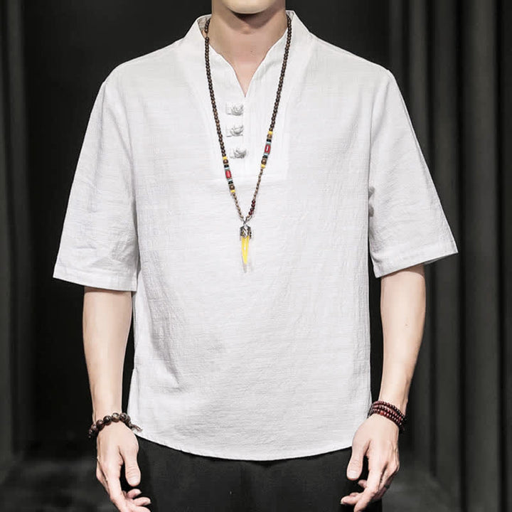 Camicia da uomo a maniche corte estiva casual con motivo Buddha Stones - image 1