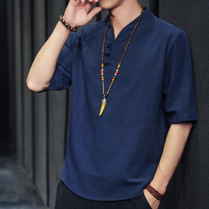 Camicia da uomo a maniche corte estiva casual con motivo Buddha Stones - image 30