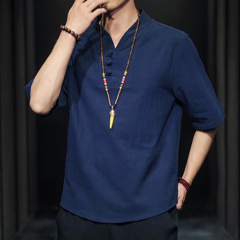Camicia da uomo a maniche corte estiva casual con motivo Buddha Stones - image 31