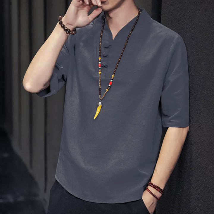 Camicia da uomo a maniche corte estiva casual con motivo Buddha Stones - image 23