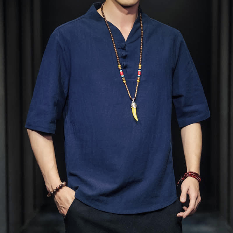 Camicia da uomo a maniche corte estiva casual con motivo Buddha Stones - image 25