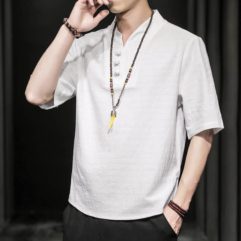 Camicia da uomo a maniche corte estiva casual con motivo Buddha Stones - image 3