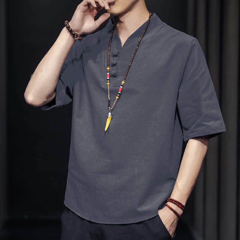 Camicia da uomo a maniche corte estiva casual con motivo Buddha Stones - image 22