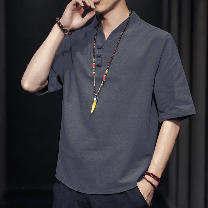 Camicia da uomo a maniche corte estiva casual con motivo Buddha Stones - image 22