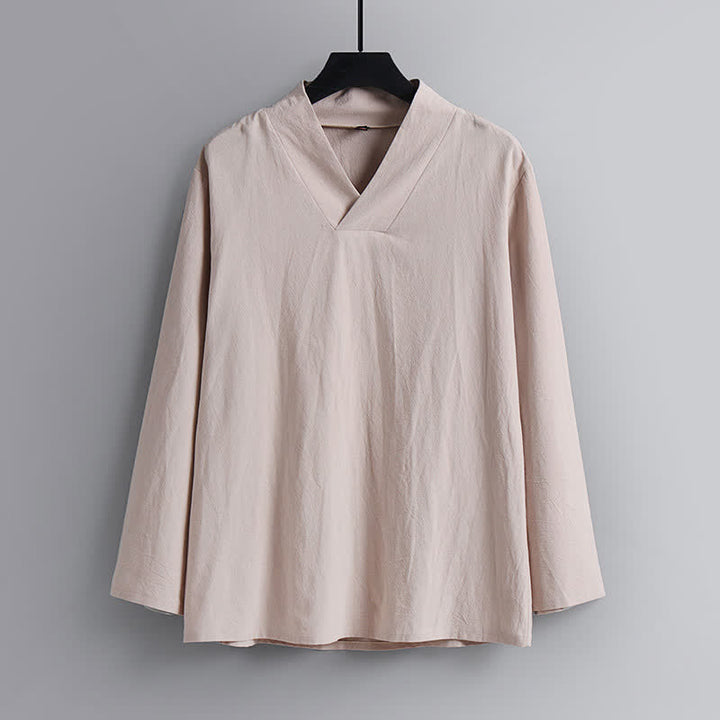 Completo Hanfu da uomo con giacca e pantaloni in cotone e lino, colletto incrociato Buddha Stones. - image 11