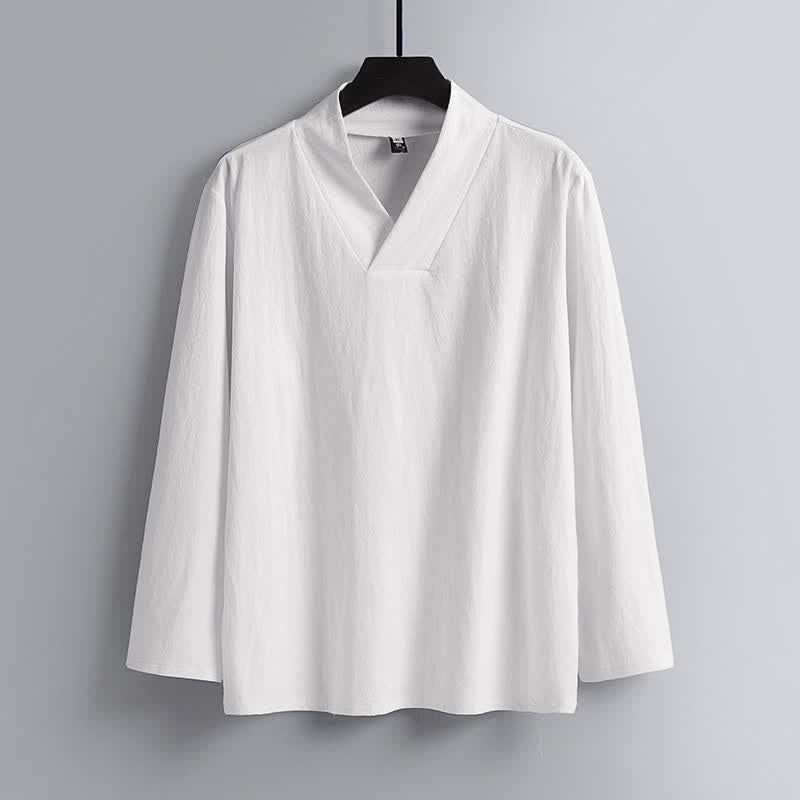 Completo Hanfu da uomo con giacca e pantaloni in cotone e lino, colletto incrociato Buddha Stones. - image 14