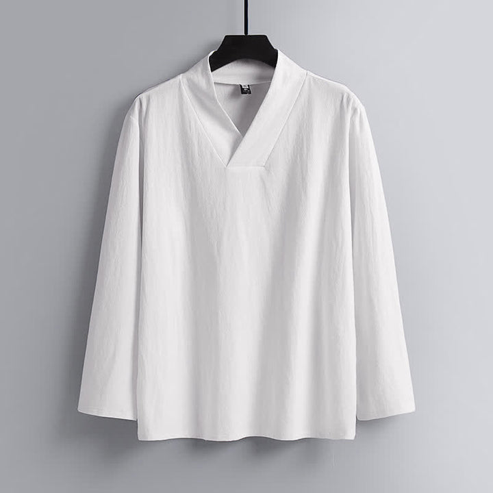 Completo Hanfu da uomo con giacca e pantaloni in cotone e lino, colletto incrociato Buddha Stones. - image 14