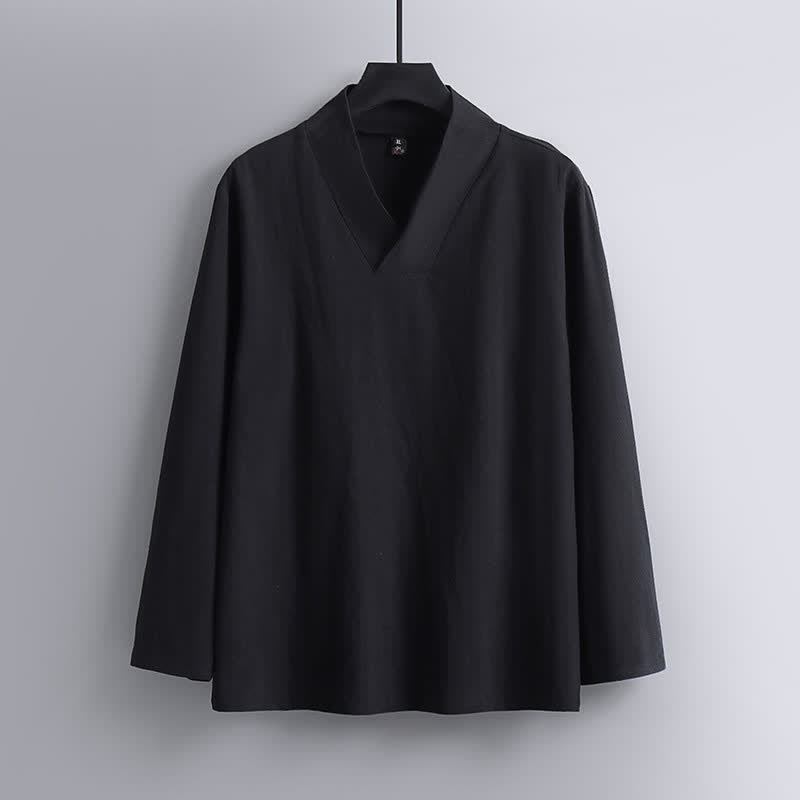 Completo Hanfu da uomo con giacca e pantaloni in cotone e lino, colletto incrociato Buddha Stones. - image 4