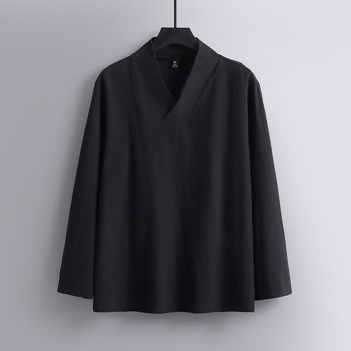 Completo Hanfu da uomo con giacca e pantaloni in cotone e lino, colletto incrociato Buddha Stones. - image 4