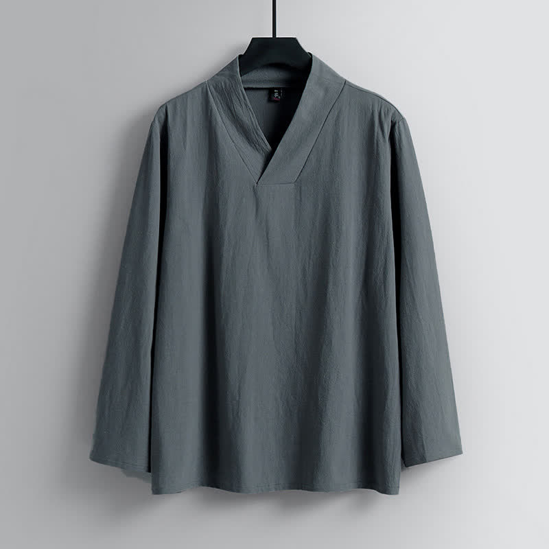 Completo Hanfu da uomo con giacca e pantaloni in cotone e lino, colletto incrociato Buddha Stones. - image 1