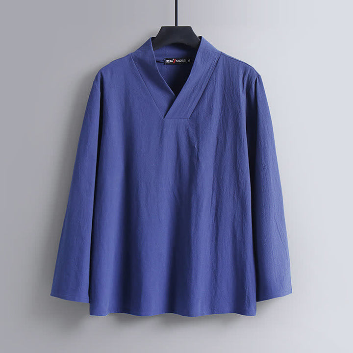 Completo Hanfu da uomo con giacca e pantaloni in cotone e lino, colletto incrociato Buddha Stones. - image 24