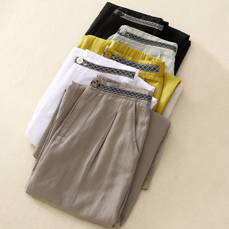 Pantaloni da donna con tasche, tinta unita, bottoni sul davanti e sul retro, con elastico in vita e Buddha Stones. - image 1