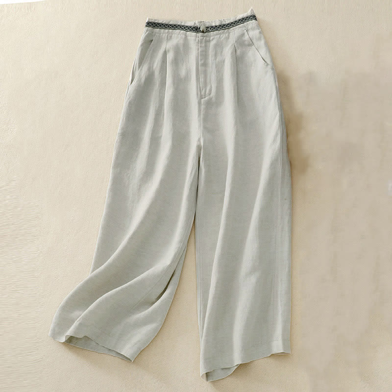 Pantaloni da donna con tasche, tinta unita, bottoni sul davanti e sul retro, con elastico in vita e Buddha Stones. - Beige - US8-10, UK/AU12-14, EU40-42 (2XL) - image 0