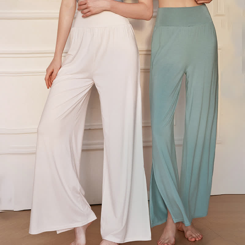 Pantaloni da donna a gamba larga, a vita alta, elasticizzati, con stampa Buddha Stones, modello casual. - image 11