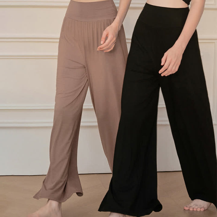 Pantaloni da donna a gamba larga, a vita alta, elasticizzati, con stampa Buddha Stones, modello casual. - image 14