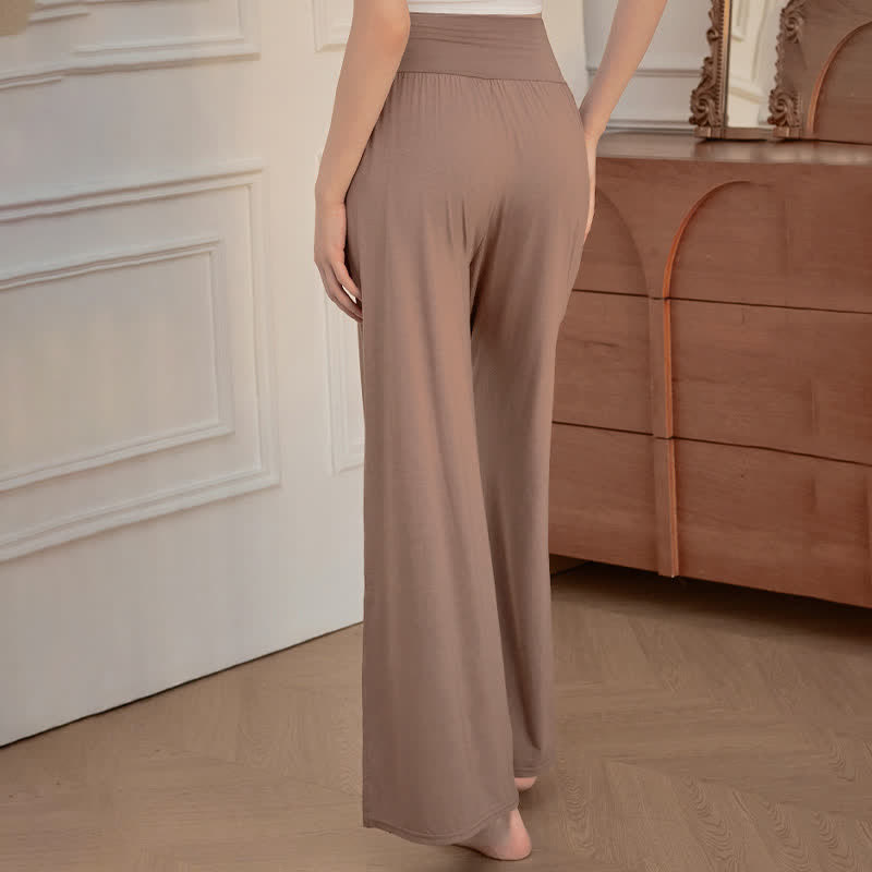 Pantaloni da donna a gamba larga, a vita alta, elasticizzati, con stampa Buddha Stones, modello casual. - image 2