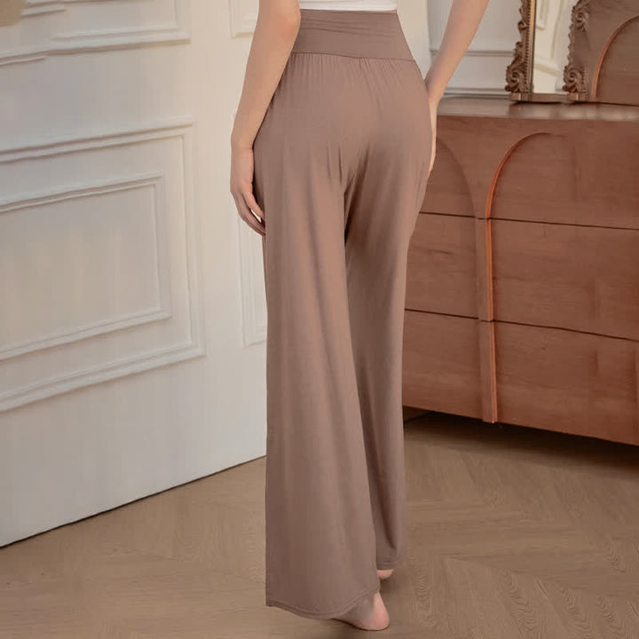 Pantaloni da donna a gamba larga, a vita alta, elasticizzati, con stampa Buddha Stones, modello casual. - image 2