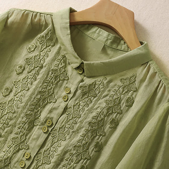 Camicia da donna estiva con bottoni, ricamo floreale e maniche a tre quarti, modello Buddha Stones Summer Plain Button. - image 2