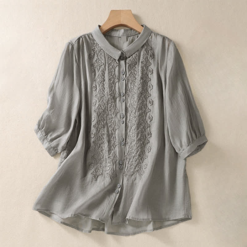 Camicia da donna estiva con bottoni, ricamo floreale e maniche a tre quarti, modello Buddha Stones Summer Plain Button. - Grigio scuro - US8-10, UK/AU12-14, EU40-42 (2XL) - image 13