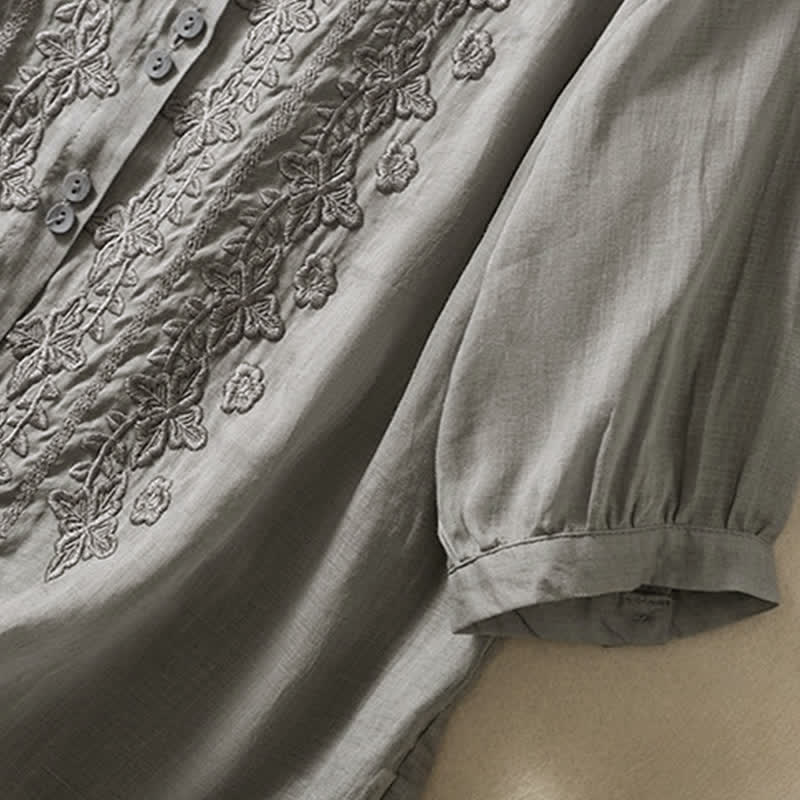 Camicia da donna estiva con bottoni, ricamo floreale e maniche a tre quarti, modello Buddha Stones Summer Plain Button. - image 17