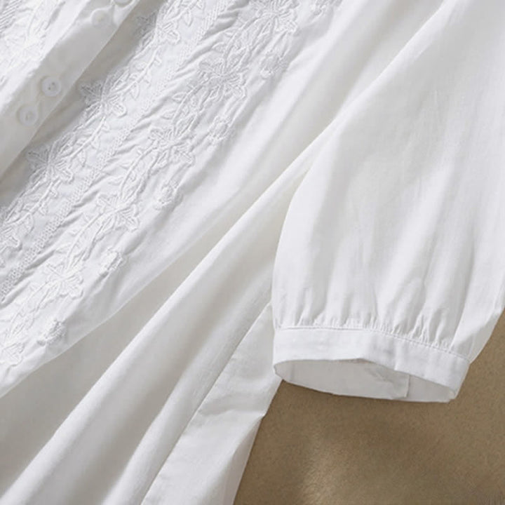 Camicia da donna estiva con bottoni, ricamo floreale e maniche a tre quarti, modello Buddha Stones Summer Plain Button. - image 10