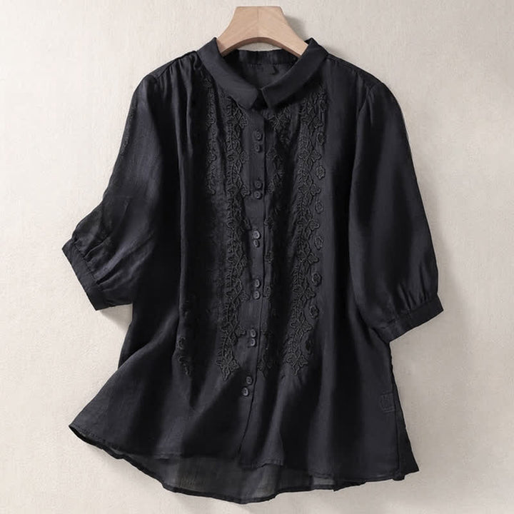 Camicia da donna estiva con bottoni, ricamo floreale e maniche a tre quarti, modello Buddha Stones Summer Plain Button. - Nero - US12, UK/AU16, EU44 (2XL) - image 26
