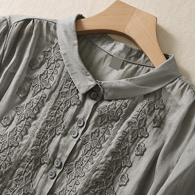 Camicia da donna estiva con bottoni, ricamo floreale e maniche a tre quarti, modello Buddha Stones Summer Plain Button. - image 15