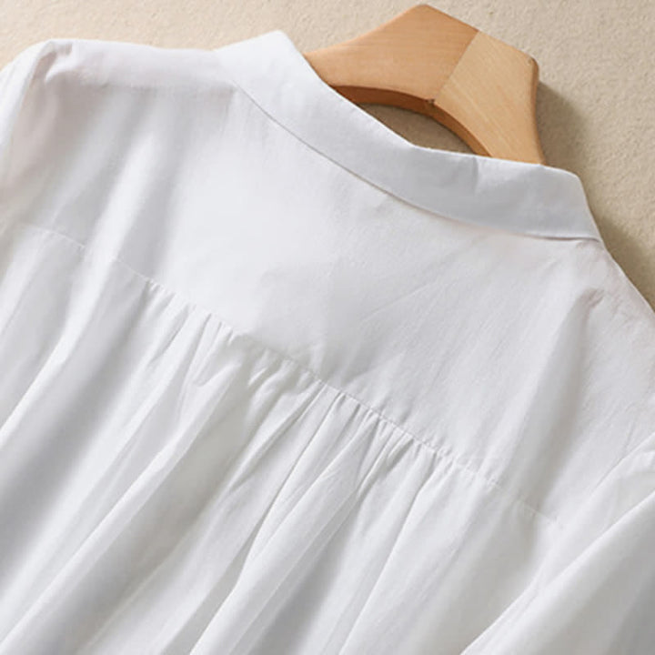 Camicia da donna estiva con bottoni, ricamo floreale e maniche a tre quarti, modello Buddha Stones Summer Plain Button. - image 8