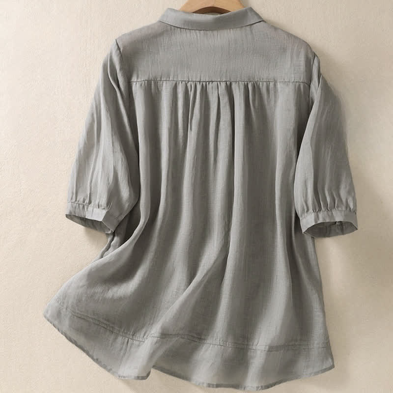 Camicia da donna estiva con bottoni, ricamo floreale e maniche a tre quarti, modello Buddha Stones Summer Plain Button. - image 14
