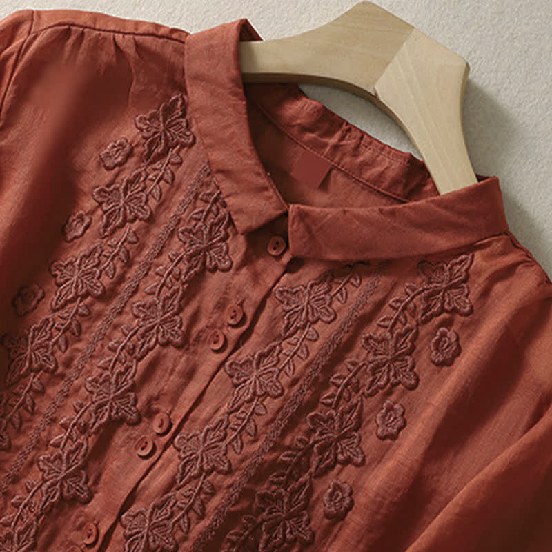 Camicia da donna estiva con bottoni, ricamo floreale e maniche a tre quarti, modello Buddha Stones Summer Plain Button. - image 21