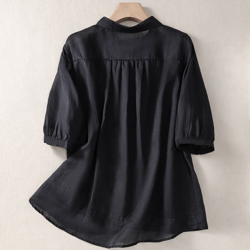 Camicia da donna estiva con bottoni, ricamo floreale e maniche a tre quarti, modello Buddha Stones Summer Plain Button. - image 27