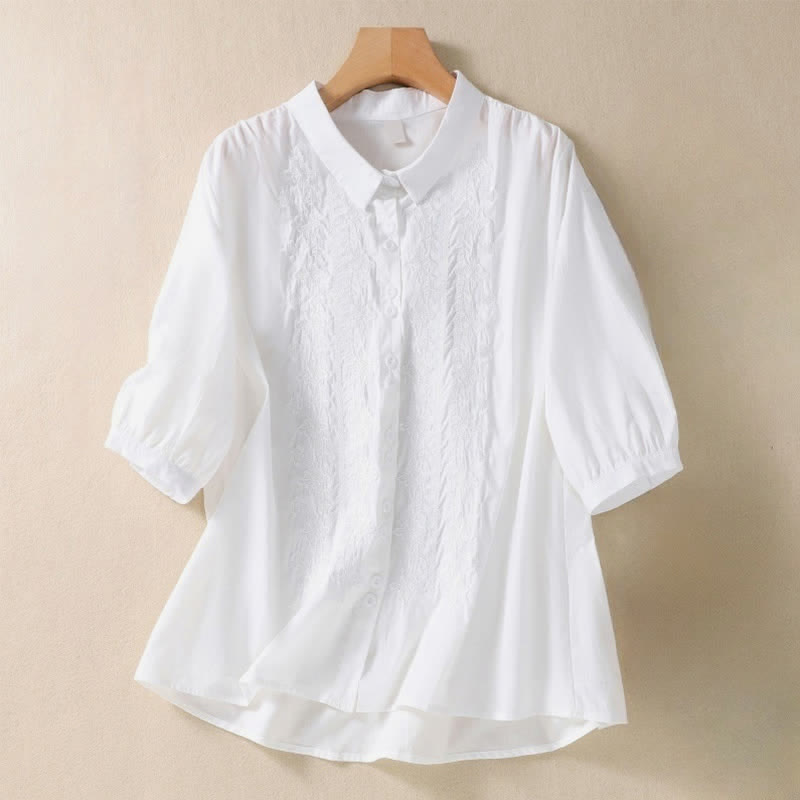 Camicia da donna estiva con bottoni, ricamo floreale e maniche a tre quarti, modello Buddha Stones Summer Plain Button. - Bianco - US8-10, UK/AU12-14, EU40-42 (2XL) - image 5