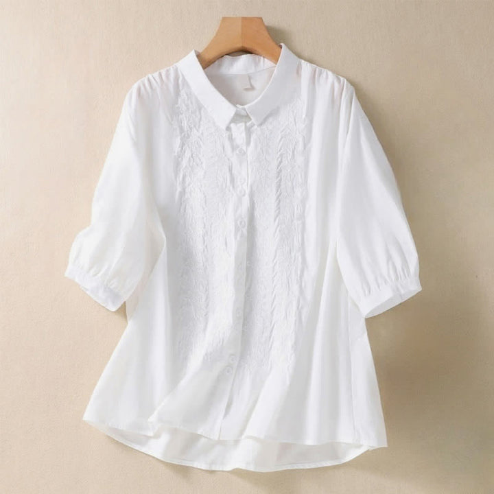 Camicia da donna estiva con bottoni, ricamo floreale e maniche a tre quarti, modello Buddha Stones Summer Plain Button. - Bianco - US8-10, UK/AU12-14, EU40-42 (2XL) - image 5