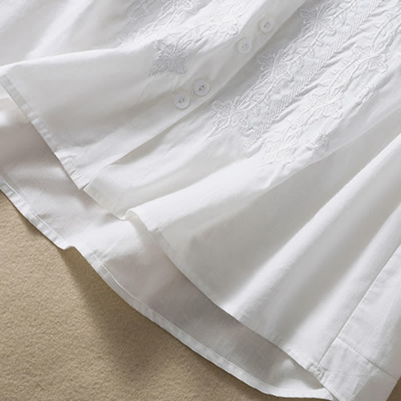 Camicia da donna estiva con bottoni, ricamo floreale e maniche a tre quarti, modello Buddha Stones Summer Plain Button. - image 11