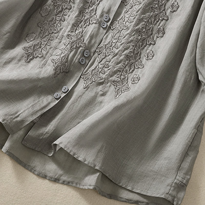 Camicia da donna estiva con bottoni, ricamo floreale e maniche a tre quarti, modello Buddha Stones Summer Plain Button. - image 18