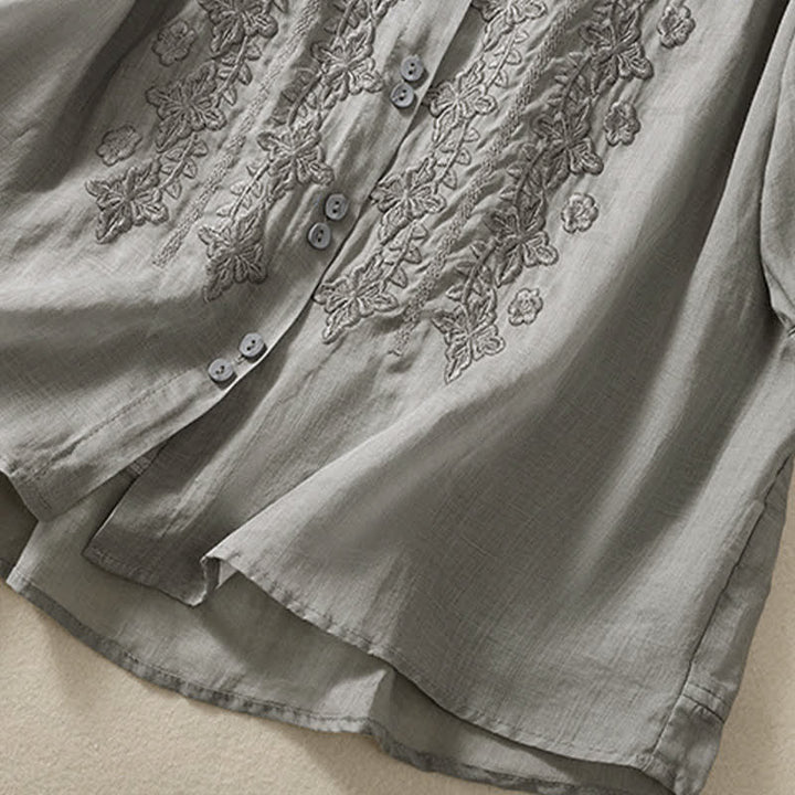 Camicia da donna estiva con bottoni, ricamo floreale e maniche a tre quarti, modello Buddha Stones Summer Plain Button. - image 18