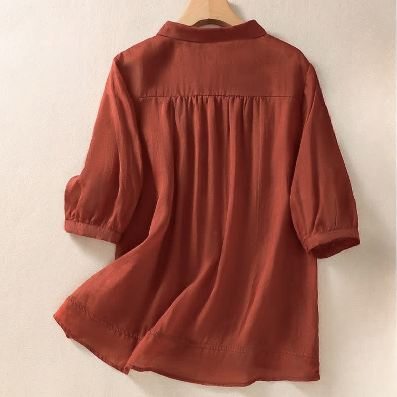 Camicia da donna estiva con bottoni, ricamo floreale e maniche a tre quarti, modello Buddha Stones Summer Plain Button. - image 20