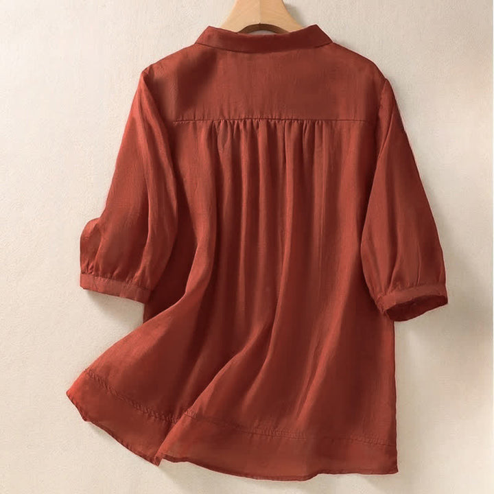 Camicia da donna estiva con bottoni, ricamo floreale e maniche a tre quarti, modello Buddha Stones Summer Plain Button. - image 20