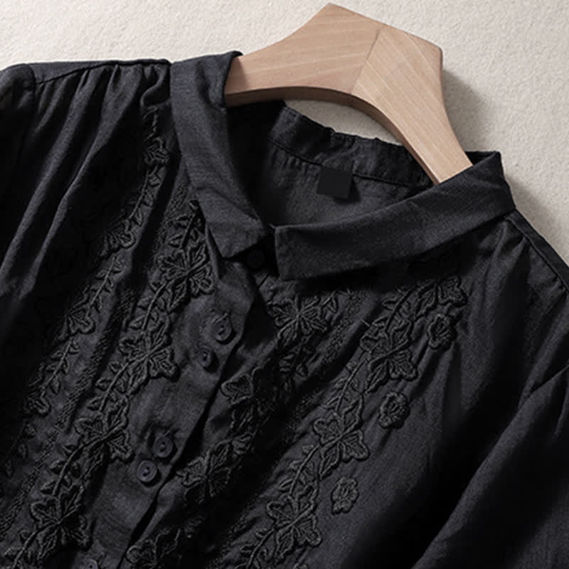 Camicia da donna estiva con bottoni, ricamo floreale e maniche a tre quarti, modello Buddha Stones Summer Plain Button. - image 28