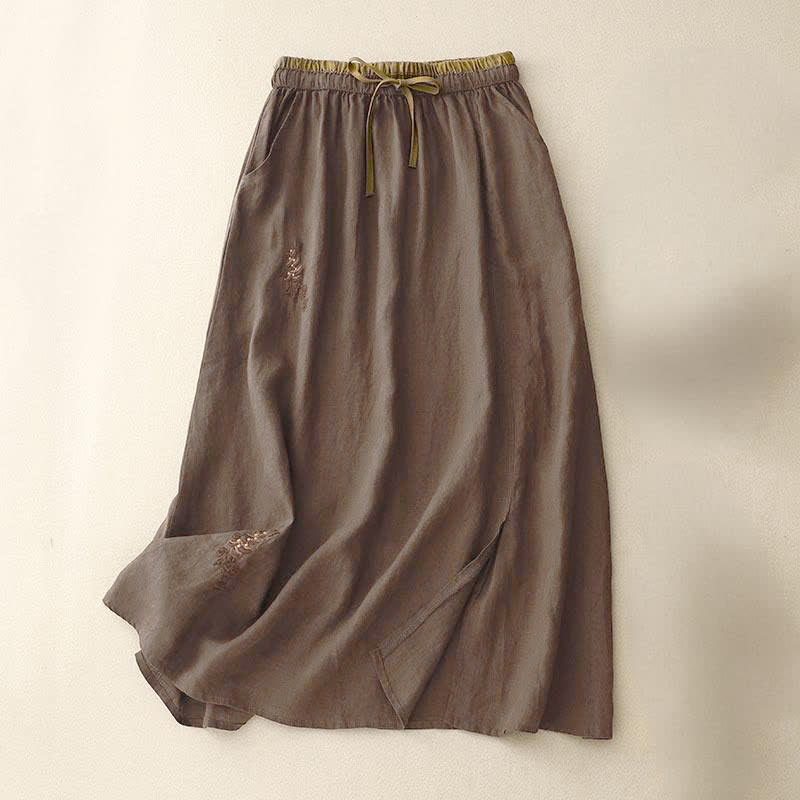 Gonna da donna vintage con coulisse e tasche, ricamata con Buddha Stones. - Marrone sella - US8-10, UK/AU12-14, EU40-42 (2XL) - image 14