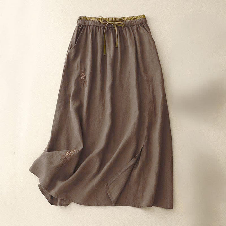 Gonna da donna vintage con coulisse e tasche, ricamata con Buddha Stones. - Marrone sella - US8-10, UK/AU12-14, EU40-42 (2XL) - image 14