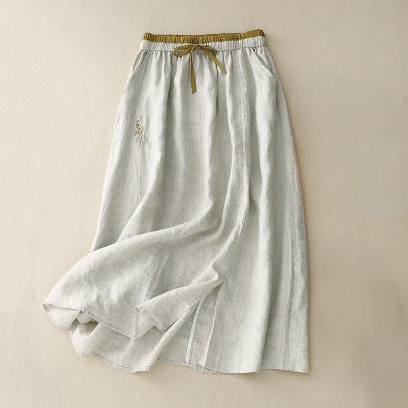 Gonna da donna vintage con coulisse e tasche, ricamata con Buddha Stones. - Beige - US8-10, UK/AU12-14, EU40-42 (2XL) - image 6